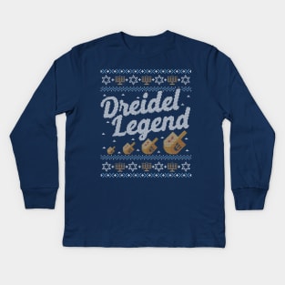 Funny Ugly Hanukkah Sweater, Dreidel Legend Kids Long Sleeve T-Shirt